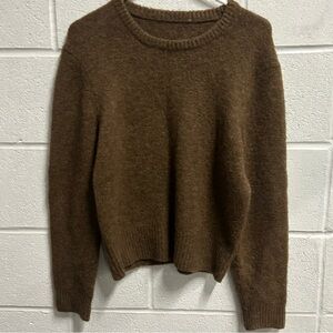 Women’s Brown Alpaca Wool Blend Sweater S/M Warm Fuzzy Knit Minalmist Neutral